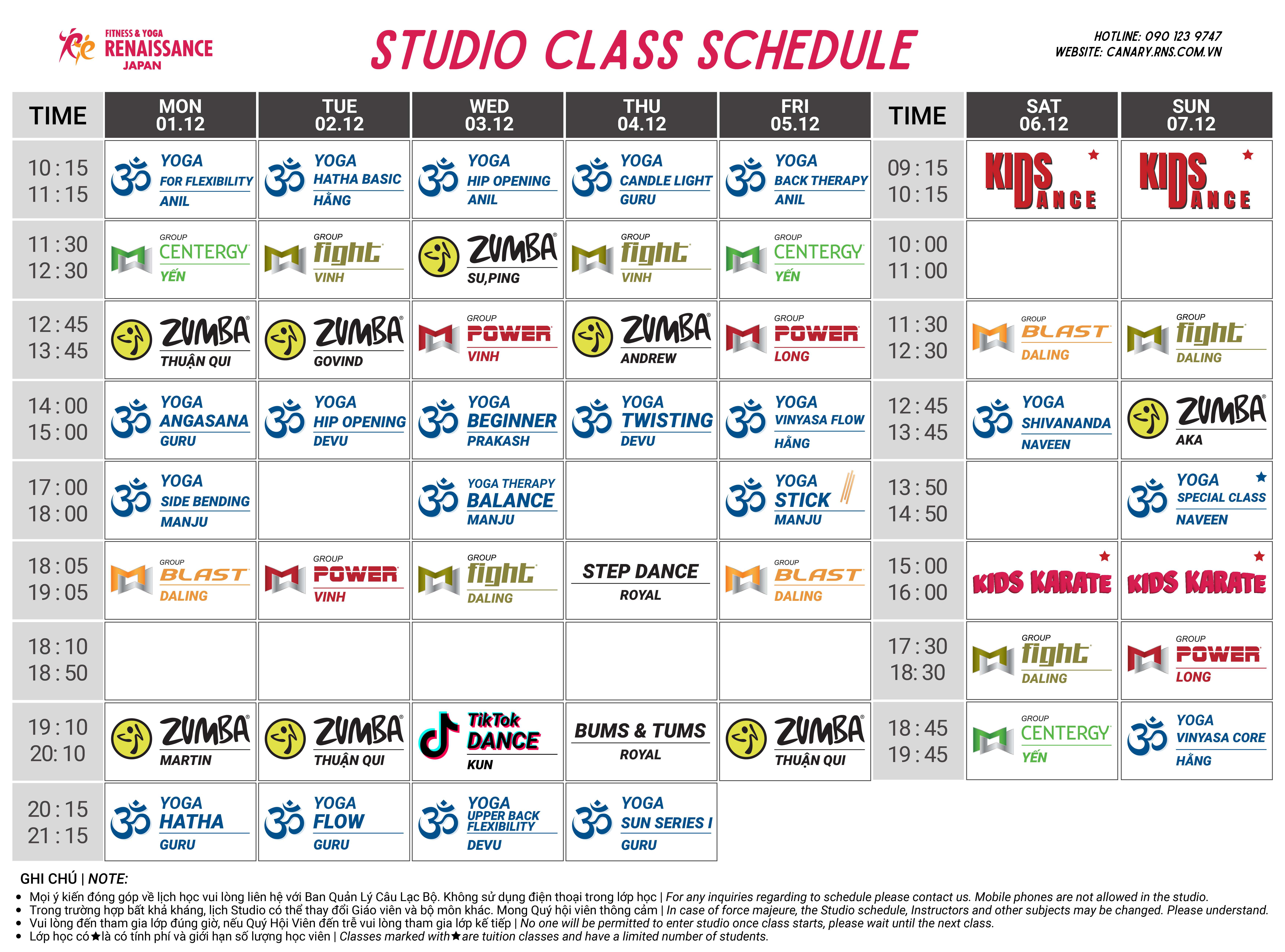 Lịch học tuần hiện tại